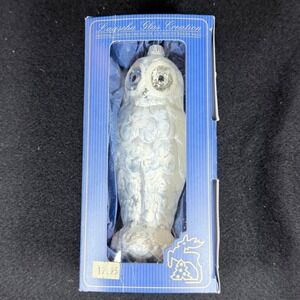 Vintage German Glass Owl Christmas Ornament Iridescent White Thuringia 6.5"